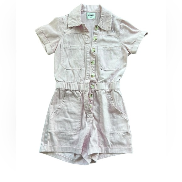 Show Me Your Mumu Cannon Romper in Pink Denim Shorts Chic Size XS - Picture 2 of 8